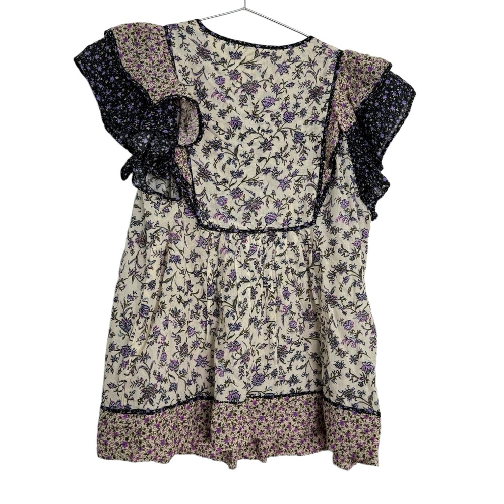 Ulla Johnson Cora Top‎ Cream Purple Floral Print Ruffle - Picture 7 of 9